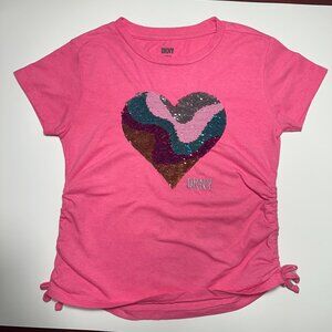 DKNY Girls Pink Sequin Heart T-Shirt Size M (8–10)